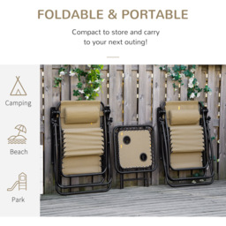 Outsunny Set of 2 Beige Zero Gravity Folding Recliner Chair with Table - Size: 1 Seater - Cream - Wilko - thumbnail 7