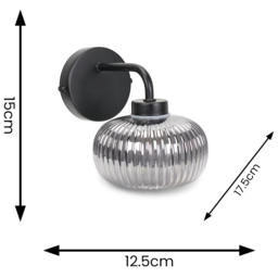 ValueLights Amaia Matt Black Smoked Ribbed Glass LED Wall Light 2 Pack - Wilko - thumbnail 6