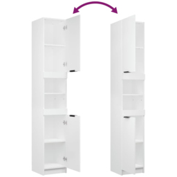 vidaXL 2 Door 2 Shelf White Wooden Bathroom Cabinet - Size: 188.5 x 32 x 34cm - Wilko - thumbnail 7