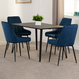 Seconique Marlow and Avery 4 Seater Dining Set Black Marble and Sapphire Blue Velvet - Black Marble/Sapphire Blue Velvet - Wilko