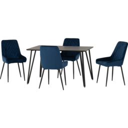Seconique Marlow and Avery 4 Seater Dining Set Black Marble and Sapphire Blue Velvet - Black Marble/Sapphire Blue Velvet - Wilko - thumbnail 4