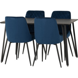 Seconique Marlow and Avery 4 Seater Dining Set Black Marble and Sapphire Blue Velvet - Black Marble/Sapphire Blue Velvet - Wilko - thumbnail 3