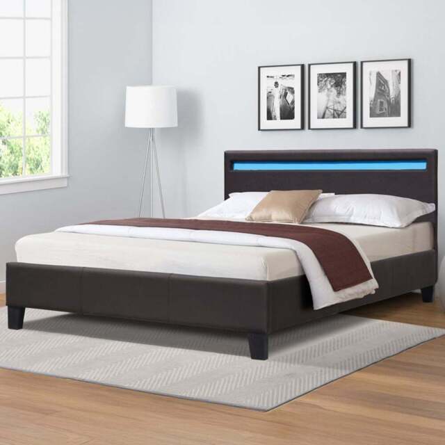 Comfy Living Double Brown Faux Leather Bed Frame with LED Strip - Wilko - image 1
