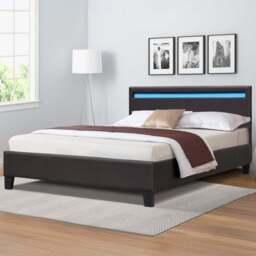 Comfy Living Double Brown Faux Leather Bed Frame with LED Strip - Wilko - thumbnail 1
