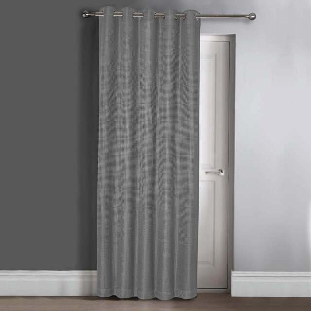 Velosso Waffle Silver Blackout Door Curtains 214 x 117cm - Size: W 117 x D 213cm - Grey - Wilko - image 1