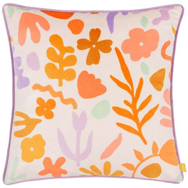 furn. Amelie Doodles Floral Velvet Cushion - Size: 43 x 43cm - Multi - Wilko - image 1