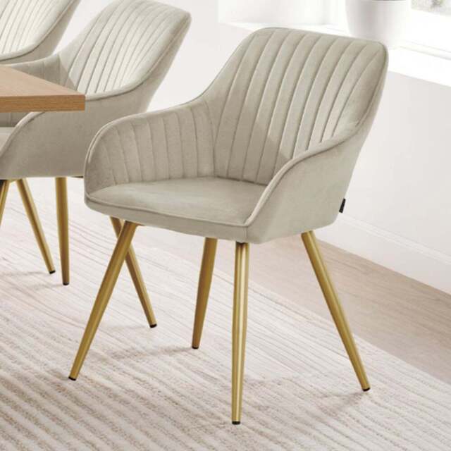 tectake Marilyn Cream Gold Quilted Velvet Dining Chair - Size: Single - Wilko - image 1