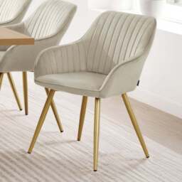 tectake Marilyn Cream Gold Quilted Velvet Dining Chair - Size: Single - Wilko