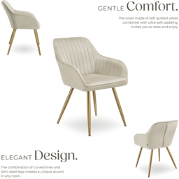 tectake Marilyn Cream Gold Quilted Velvet Dining Chair - Size: Single - Wilko - thumbnail 4