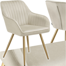 tectake Marilyn Cream Gold Quilted Velvet Dining Chair - Size: Single - Wilko - thumbnail 3