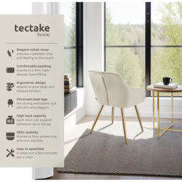 tectake Marilyn Cream Gold Quilted Velvet Dining Chair - Size: Single - Wilko - thumbnail 7