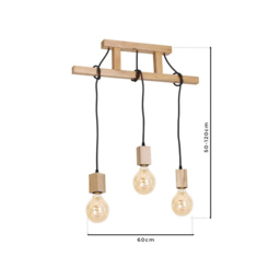 Milagro Jack Wooden 3 Pendant Lamp 230V - Size: 7 x 60 x 120cm - Wilko - thumbnail 7