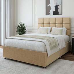 Bedmaster Double Cream Linen 2 Drawer Divan Base with Pearl Headboard - Wilko