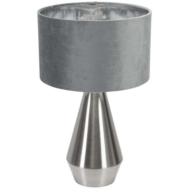 ValueLight Jax Grey Velvet Chrome Inner Shade Chrome Dimmable LED Touch Table Lamp - Size: 41 x 25 x 25cm - Silver - ValueLights - Wilko - image 1