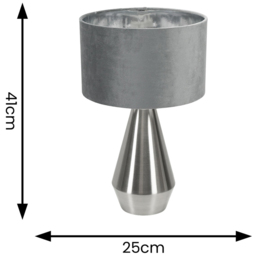 ValueLight Jax Grey Velvet Chrome Inner Shade Chrome Dimmable LED Touch Table Lamp - Size: 41 x 25 x 25cm - Silver - ValueLights - Wilko - thumbnail 5
