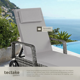 tectake Black and Beige 6 Level Adjustable Sun Lounger with Soft Pillow and Wheels - Size: 33 x 70 x 200cm - Grey - Wilko - thumbnail 4
