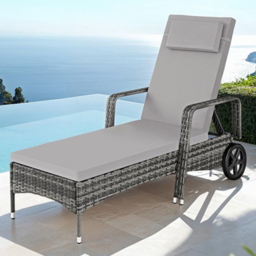 tectake Black and Beige 6 Level Adjustable Sun Lounger with Soft Pillow and Wheels - Size: 33 x 70 x 200cm - Grey - Wilko - thumbnail 1