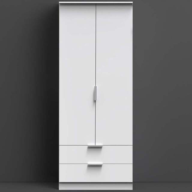 Crowndale Plymouth 2 Door 2 Drawer White Tall Wardrobe Ready Assembled - Size: 2 Door, 2 Drawer - Wilko - image 1