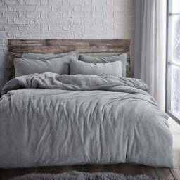 Velosso Double Silver Teddy Fleece Duvet Set - Wilko
