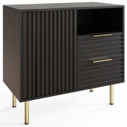 GFW Nervata Single Door 2 Drawer Single Shelf Black and Gold Ribbed Compact Sideboard - Size: 72 x 78 x 39cm - Wilko - thumbnail 3