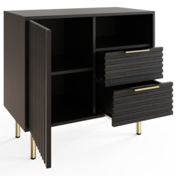 GFW Nervata Single Door 2 Drawer Single Shelf Black and Gold Ribbed Compact Sideboard - Size: 72 x 78 x 39cm - Wilko - thumbnail 6