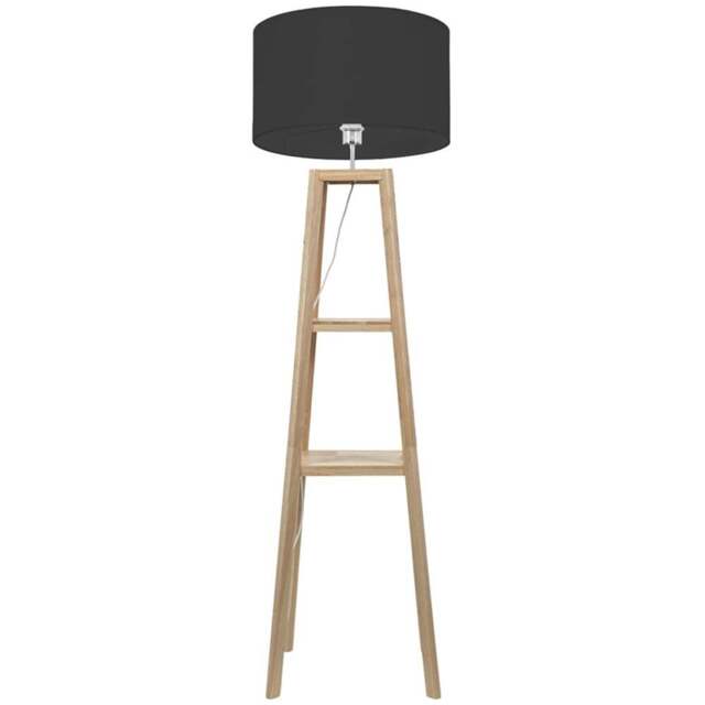 ValueLights Wakefield 2 Shelf Quad Base Wooden Floor Lamp with LED Black Fabric Shade - Cream - Wilko - image 1