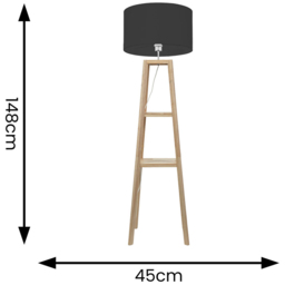ValueLights Wakefield 2 Shelf Quad Base Wooden Floor Lamp with LED Black Fabric Shade - Cream - Wilko - thumbnail 6