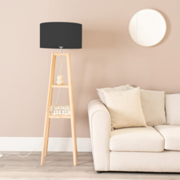 ValueLights Wakefield 2 Shelf Quad Base Wooden Floor Lamp with LED Black Fabric Shade - Cream - Wilko - thumbnail 5
