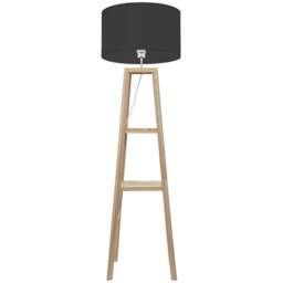 ValueLights Wakefield 2 Shelf Quad Base Wooden Floor Lamp with LED Black Fabric Shade - Cream - Wilko