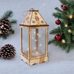 St Helens Rustic Wooden Christmas Lantern with Perspex Panel - Size: 270 x 110 x 110cm - Brown - Wilko - thumbnail 3