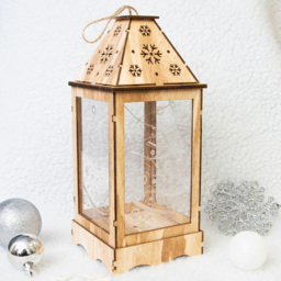 St Helens Rustic Wooden Christmas Lantern with Perspex Panel - Size: 270 x 110 x 110cm - Brown - Wilko - thumbnail 6