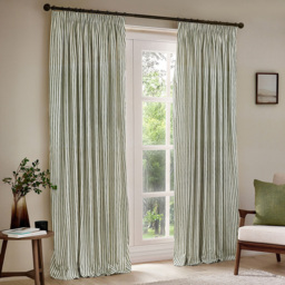 Yard Hebden Green Striped Cotton Pencil Pleat Curtains 117 x 183cm - Size: 183 x 117 x 1cm - Wilko