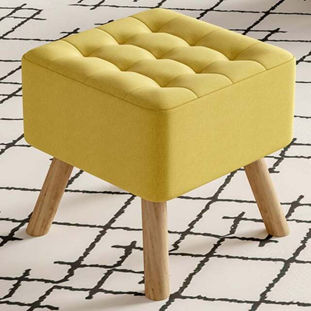 Living and Home Yellow Linen Wooden Footstool - Wilko - image 1
