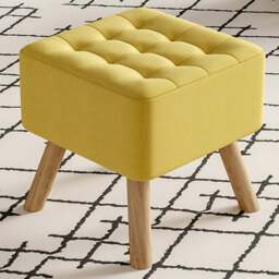 Living and Home Yellow Linen Wooden Footstool - Wilko - thumbnail 1