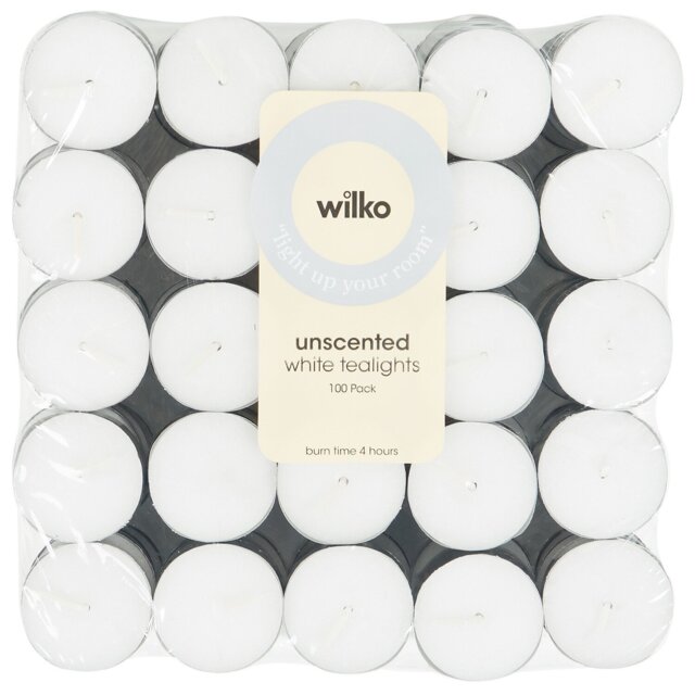White Unscented Tealights White 100 - Wilko - image 1