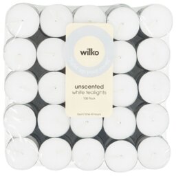 White Unscented Tealights White 100 - Wilko