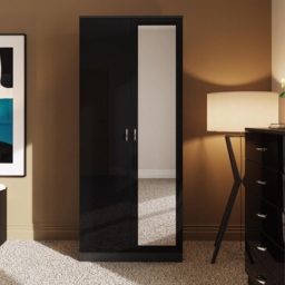 FWStyle Chilton 2 Door Black Gloss Mirrored Wardrobe - Wilko - thumbnail 6