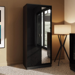 FWStyle Chilton 2 Door Black Gloss Mirrored Wardrobe - Wilko - thumbnail 7