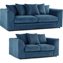 Luxor 5 Seater Marine Blue Jumbo Cord Scatter Back Sofa Set - Wilko - thumbnail 3
