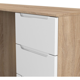 Crowndale Milan 6 Drawer White Gloss and Bardolino Oak Kneehole Desk Ready Assembled - Size: 80 x 125 x 39cm - White Gloss & Bardolino Oak - Wilko - thumbnail 5