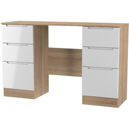 Crowndale Milan 6 Drawer White Gloss and Bardolino Oak Kneehole Desk Ready Assembled - Size: 80 x 125 x 39cm - White Gloss & Bardolino Oak - Wilko - thumbnail 3