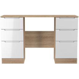 Crowndale Milan 6 Drawer White Gloss and Bardolino Oak Kneehole Desk Ready Assembled - Size: 80 x 125 x 39cm - White Gloss & Bardolino Oak - Wilko - thumbnail 4