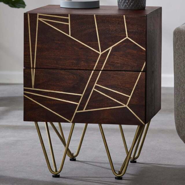 Brooklyn Ozella 2 Drawer Dark Gold Side Table - Brown - Wilko - image 1