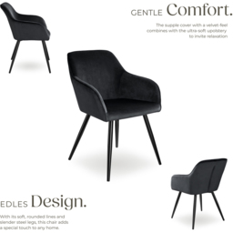 tectake Marilyn Set of 8 Black Velvet Look Padded Dining Chairs - Wilko - thumbnail 4