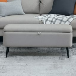 HOMCOM Grey Linen Fabric Storage Ottoman Bench - Size: 44 x 40 x 102cm - Wilko