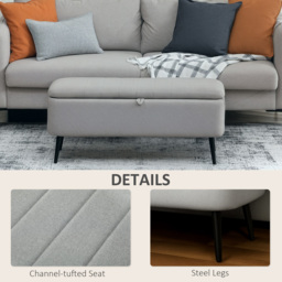 HOMCOM Grey Linen Fabric Storage Ottoman Bench - Size: 44 x 40 x 102cm - Wilko - thumbnail 7