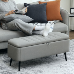 HOMCOM Grey Linen Fabric Storage Ottoman Bench - Size: 44 x 40 x 102cm - Wilko - thumbnail 6