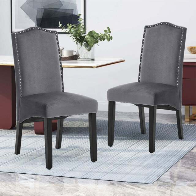 Living and Home Set of 2 Dark Grey Velvet Dining Chair - Size: 102.0 cm x 46.0 cm x 60.0 cmcm - Wilko - image 1