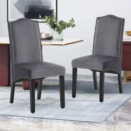 Living and Home Set of 2 Dark Grey Velvet Dining Chair - Size: 102.0 cm x 46.0 cm x 60.0 cmcm - Wilko - thumbnail 1