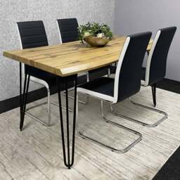 Portland Kosy Koala 4 Seater Modern Dining Set Wood Effect and Black - Brown - Wilko